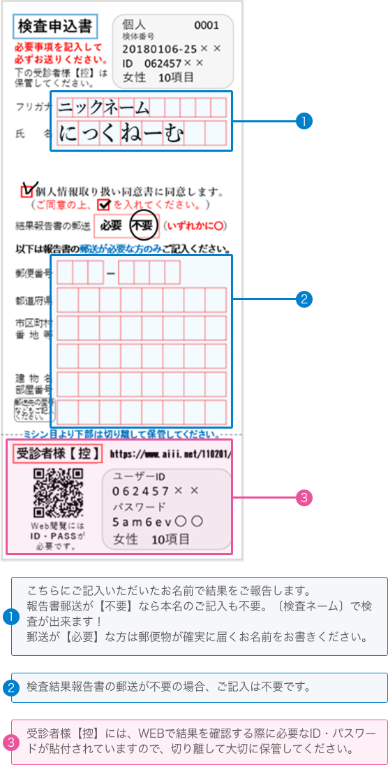 検査申込書の記入例